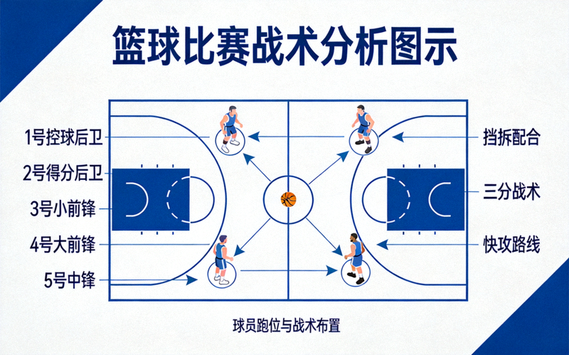篮球比赛战术分析图示 - 球员跑位与战术布置